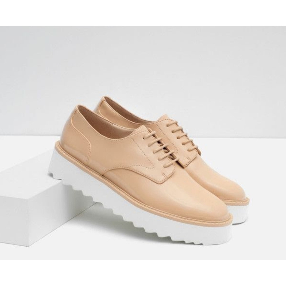 ZARA Nude Flat Platform Lace up Shoes Women's Size 5